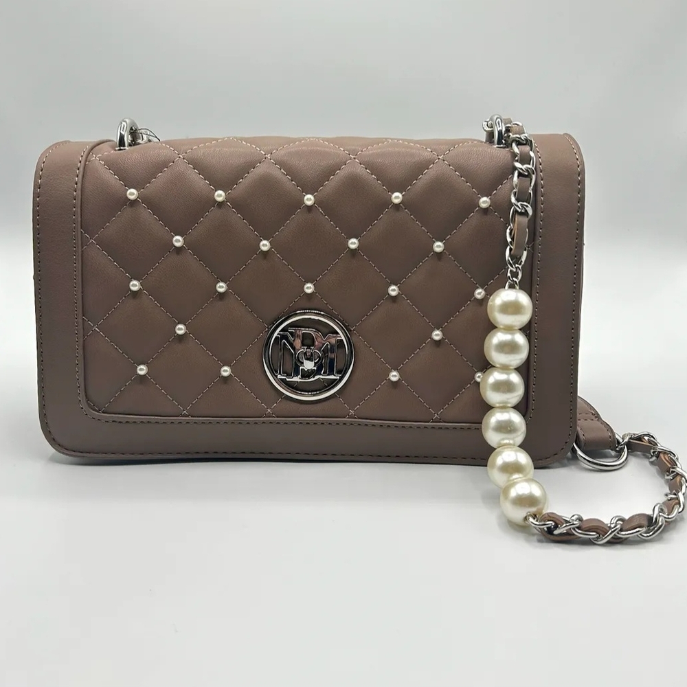 Badgley Mischka Quilted Crossbody Bag Vegan Leather - Taupe Tan - NEW